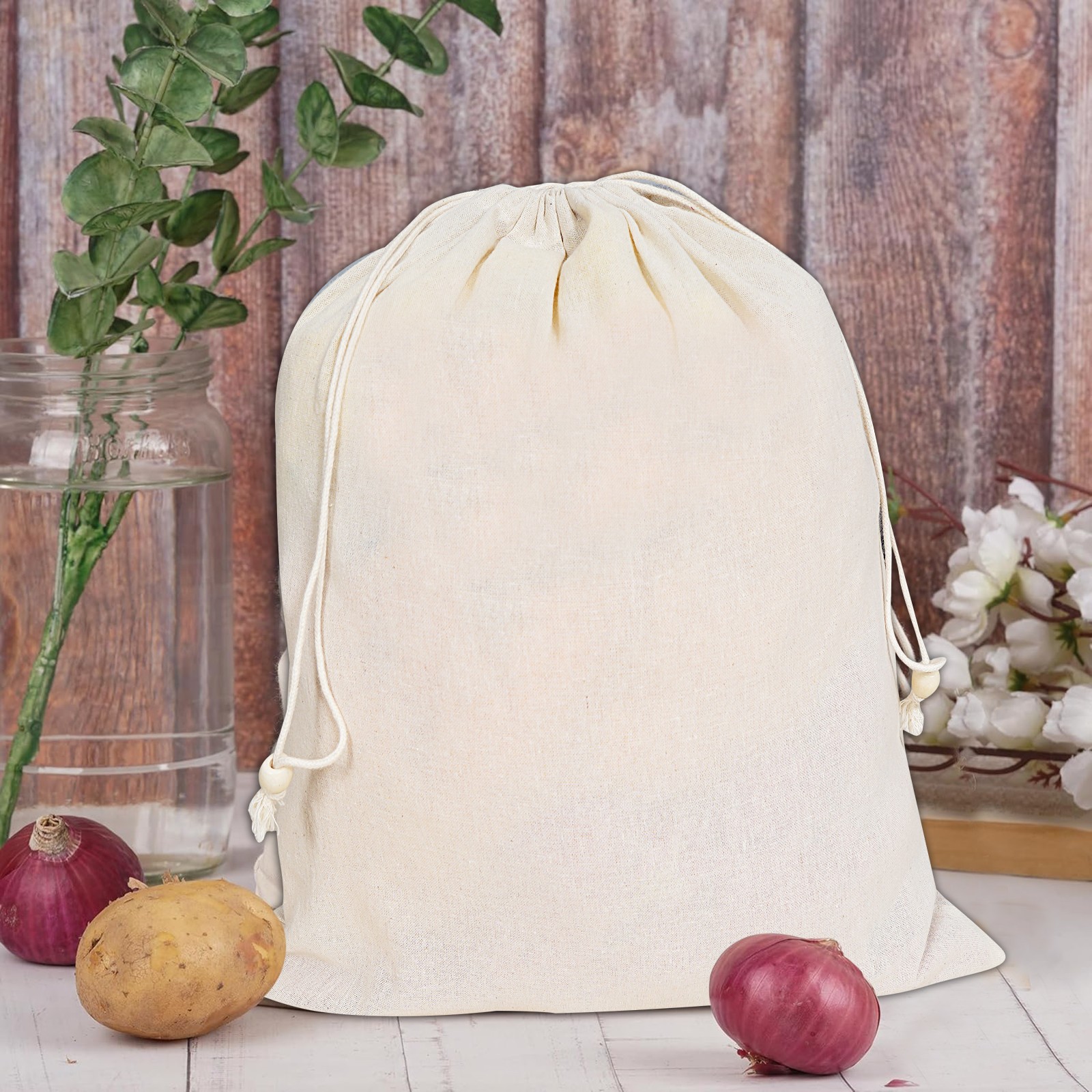 Cotton Drawstring Reusable Muslin Bags, Favor Pouches for Crafts, Herbs, Gifts