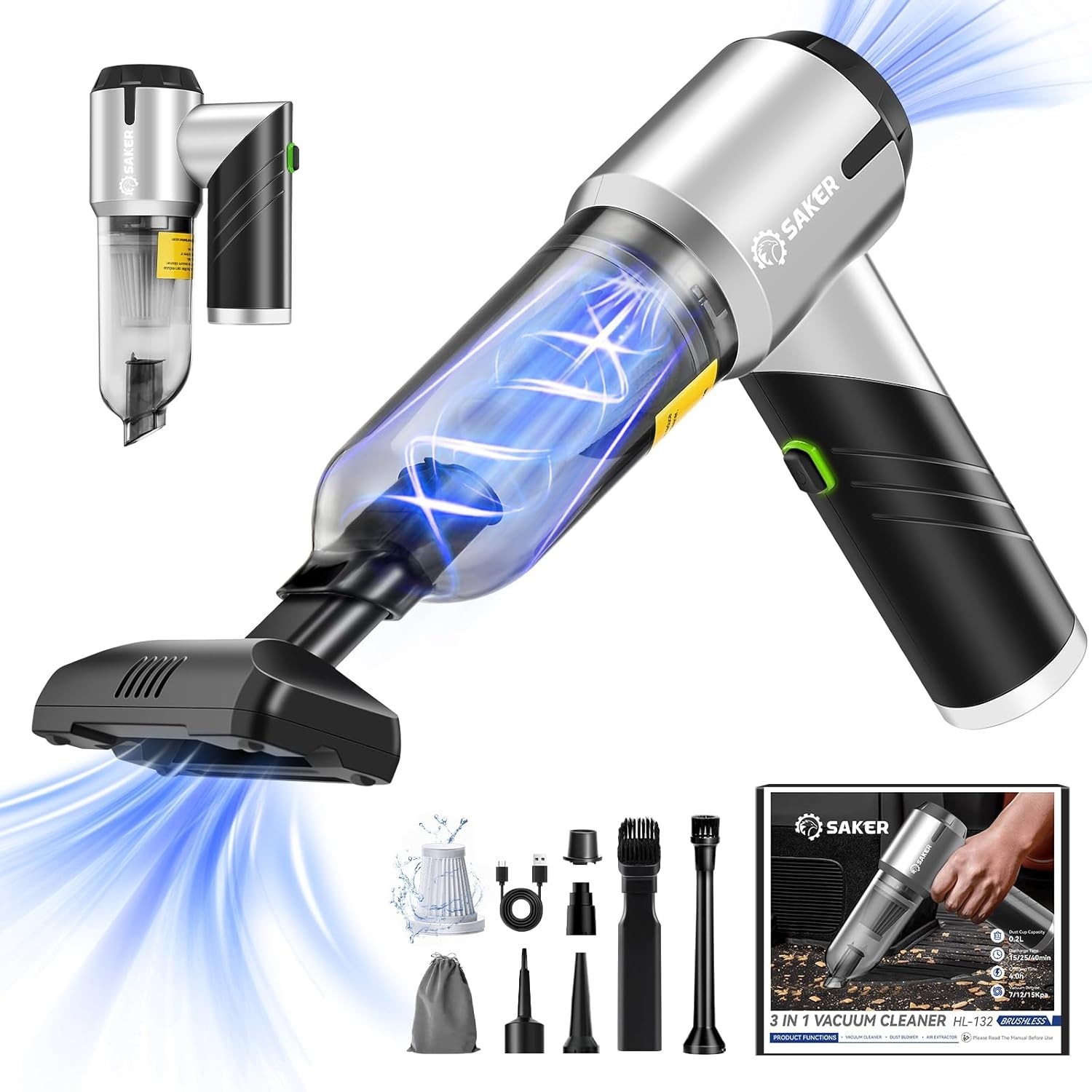 Handheld Car Vacuum Portable Cordless17000PA Mini Air Duster Blower Rechargea…
