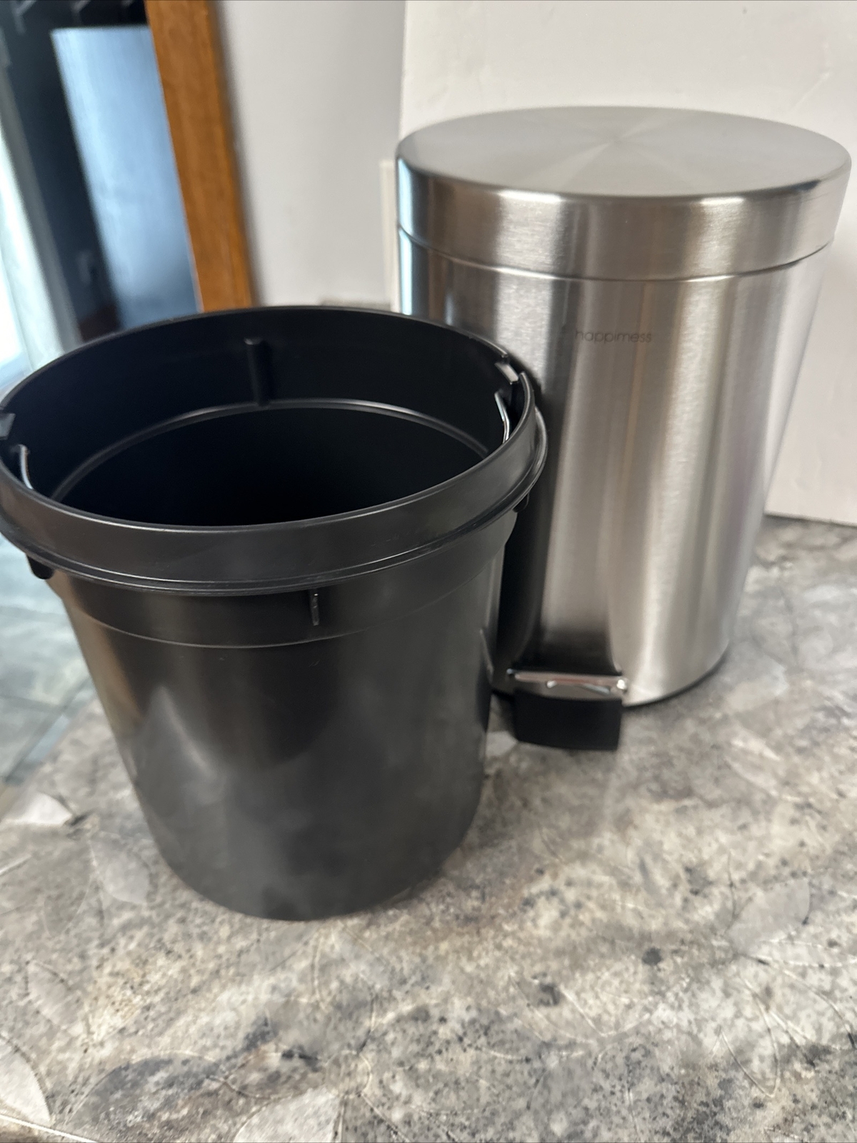 HAPPIMESS Round 5L 1.3 IS GALLON Soft-Close Lid Mini Trash Can STAINLESS STEEL