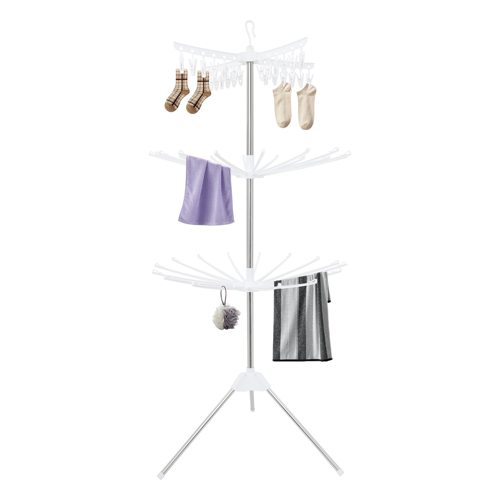 67″ 3-Tier Clothes Drying Rack With 24* Clips Floorstanding Laundry Drying Rack