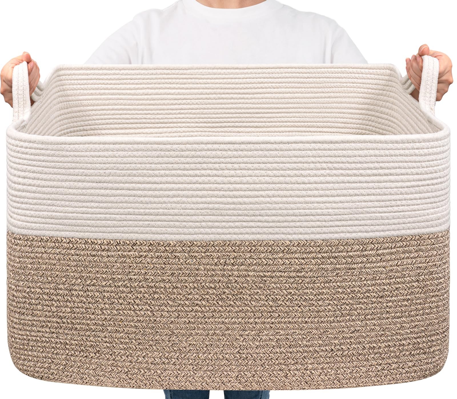 Extra Large Woven Blanket Basket, 23.6″ x 15.7″ x 13.8″ Storage Organizer for…