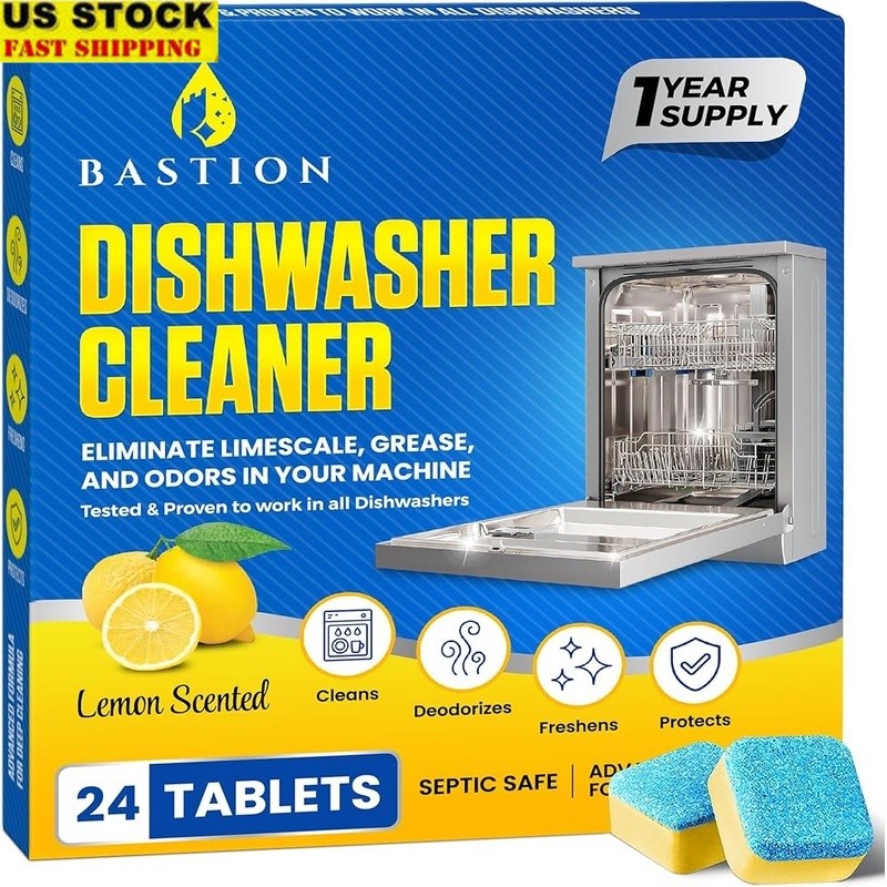 Heavy Duty Dishwasher Cleaner Tablets 12 Month Supply Lemon Fresh Deep Cleaning