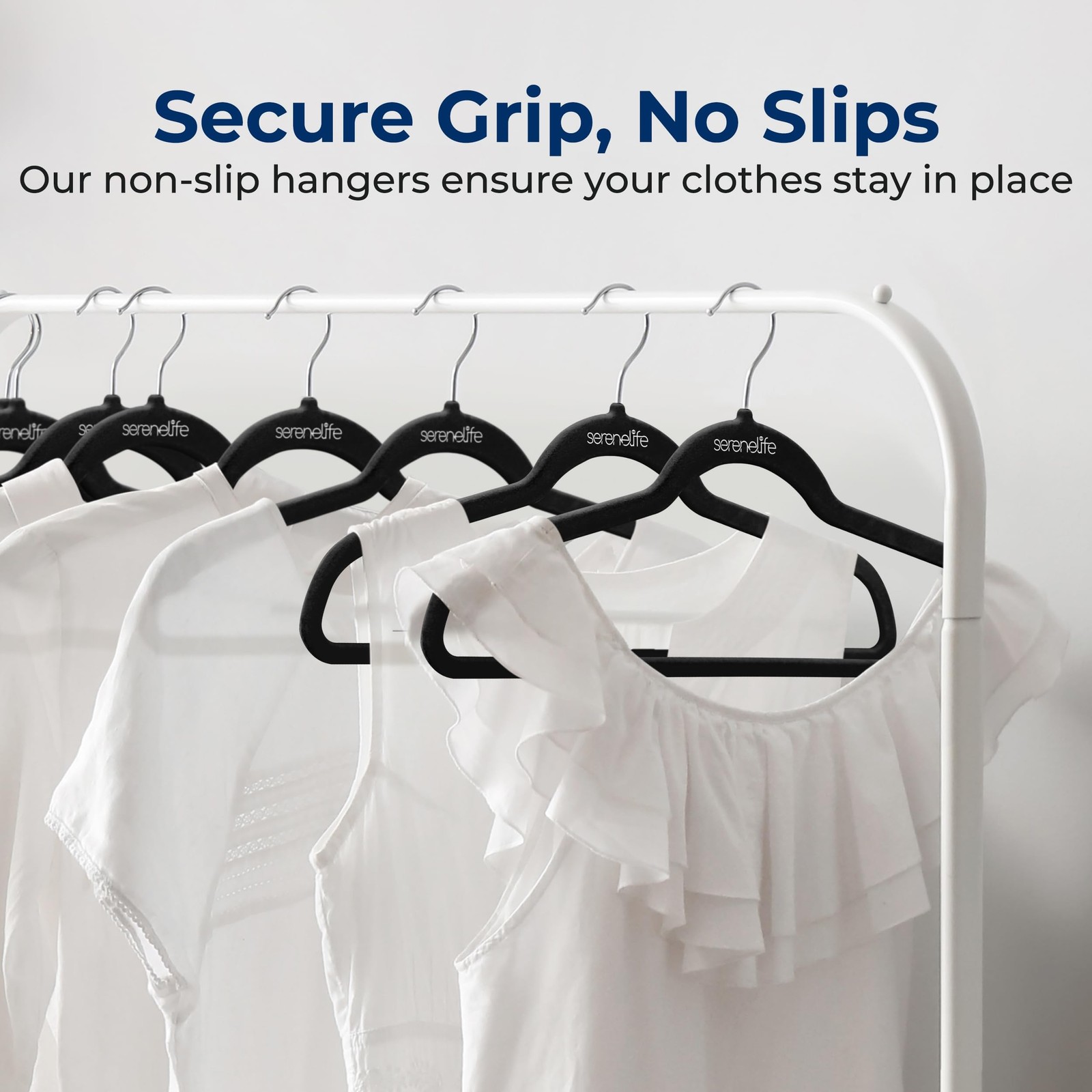 SereneLife SLHVEL1150 Non-Slip Velvet Hangers 150 Pieces Black 360 Swivel Hook