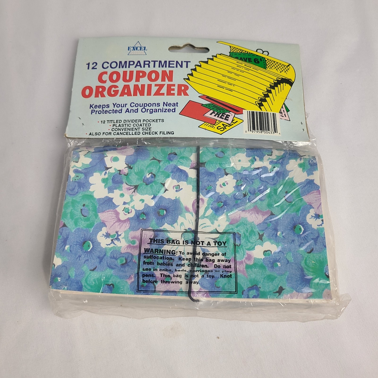 Vintage NOS Coupon Organizer 90s Floral Print Excell 12 Compartment Expandable