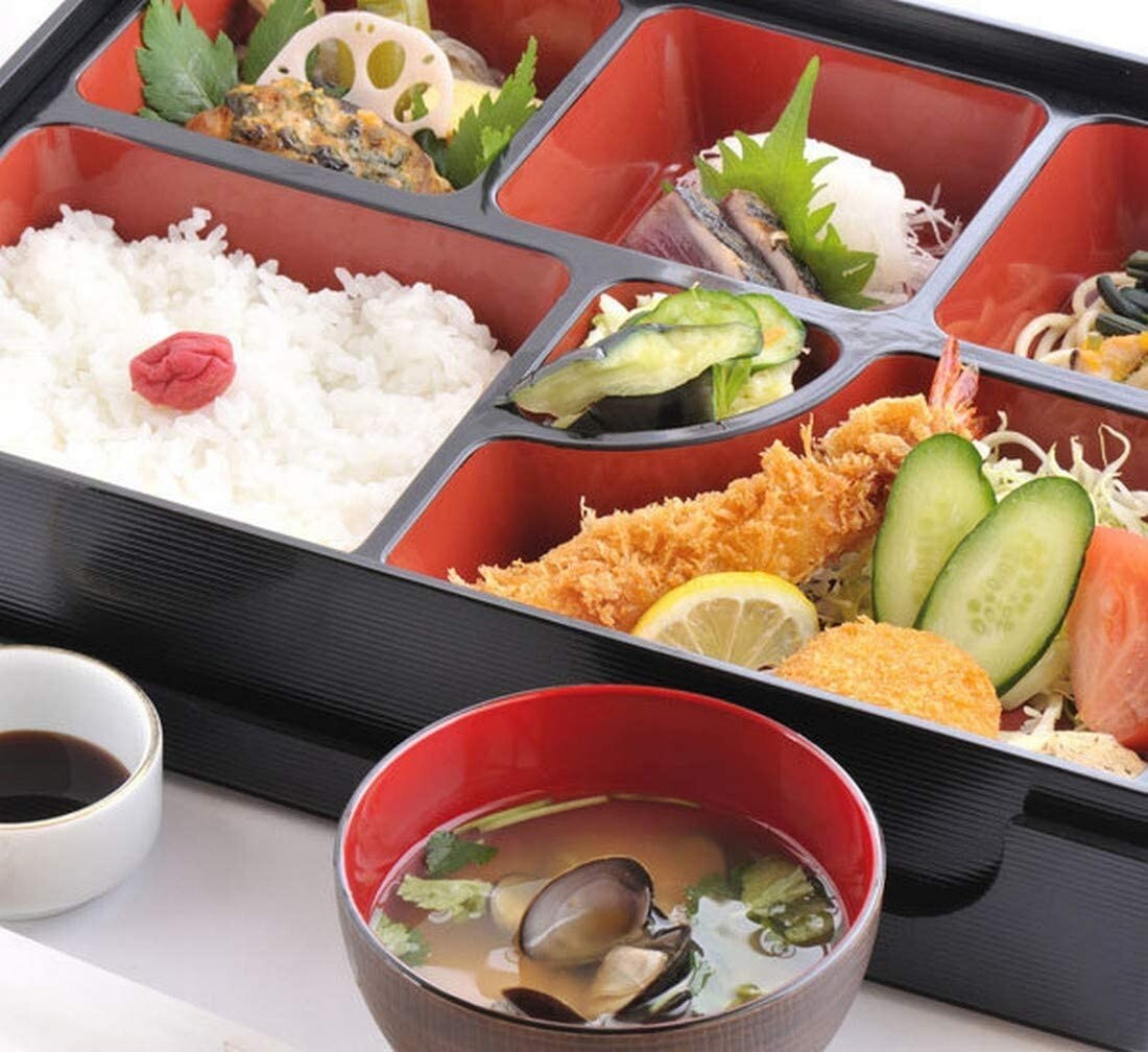 Large Plastic Lacquered Bento Box 6 Compartmen 14×10.5 in Made in Japan 1593