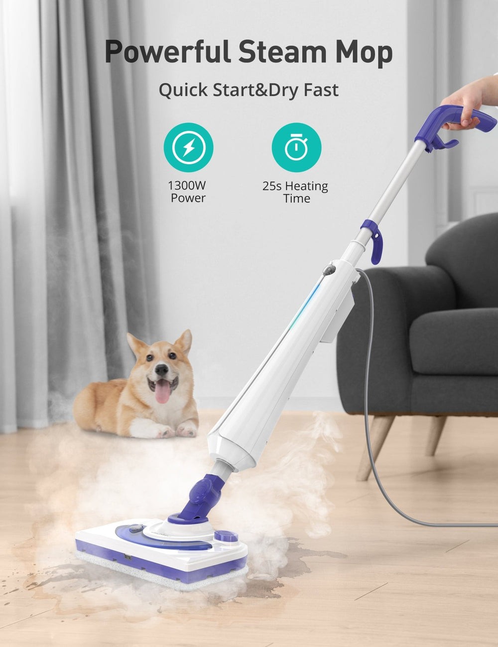 Professional Steam Mop Cleaner, 1300W Floor Steamer with Detergent Chamber, 2…