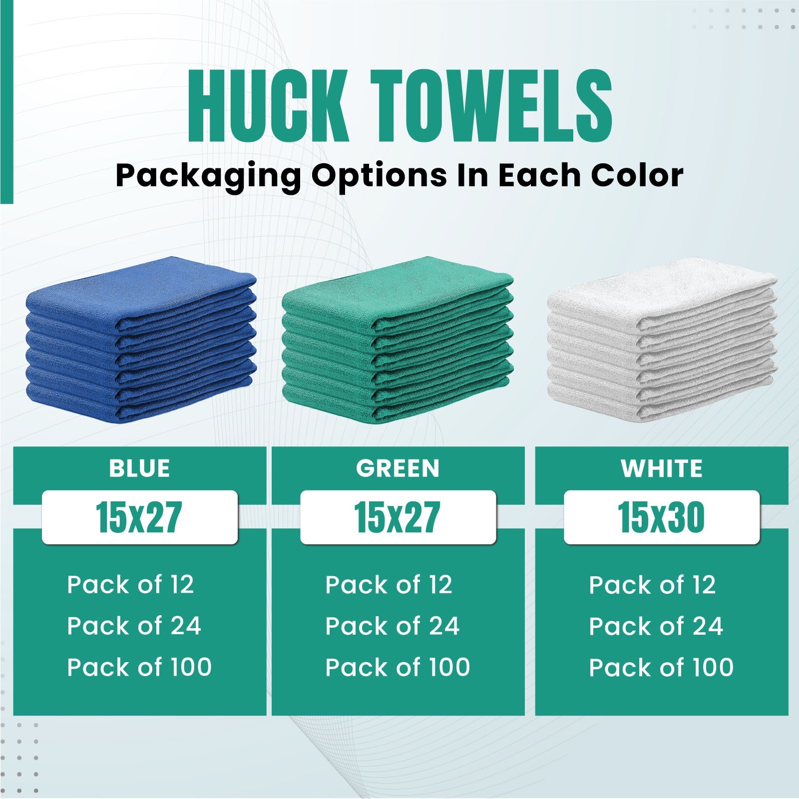 Premium Green Huck Towels – 15 x 27 inch Multipurpose Cleaning Towels