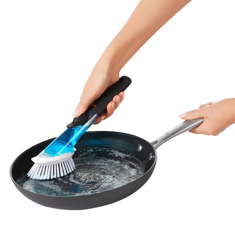 Soap Dispensing Dish Brush Storage Set: Nylon Scrub Brush