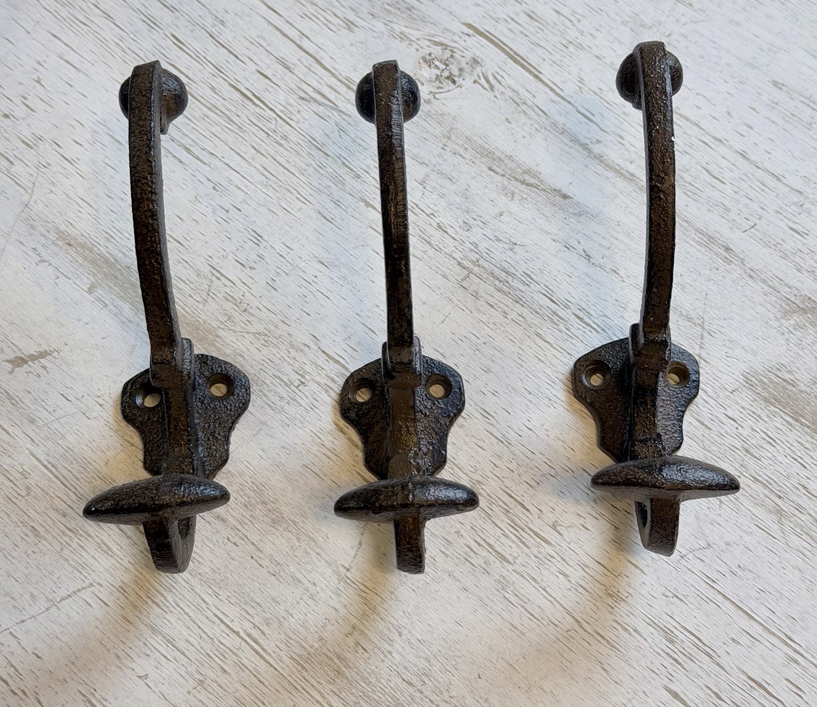 5 Cast Iron Rustic Brown double Wall Hooks Vintage Style Coat Entryway Hook 5.5”