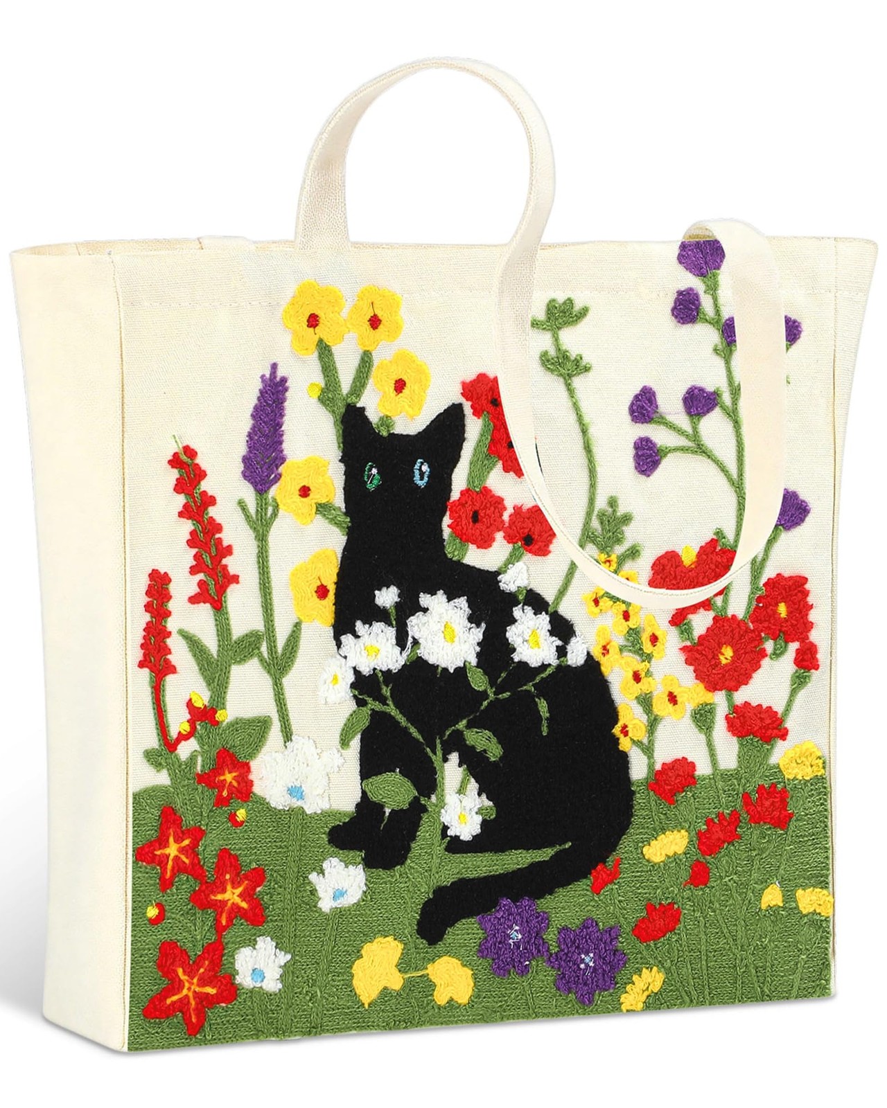 Floral Embroidery Tote Bag Reusable Pink Bow Cute Aesthetic Canvas Grocery Ba…