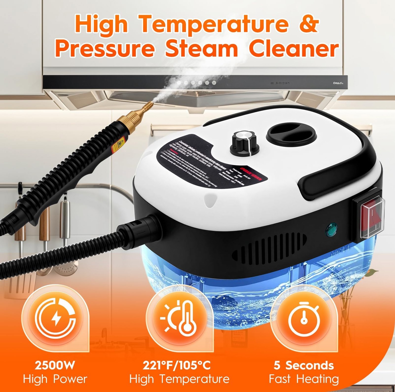 2500W Steamer for Cleaning High Pressure Portable Car Steamer for Home Kitchen
