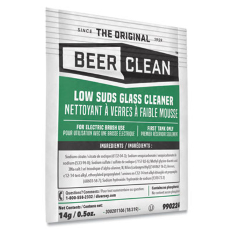 Diversey Beer Clean Bar Glass Cleaner Powder 0.5 oz Packets 100/Carton Case
