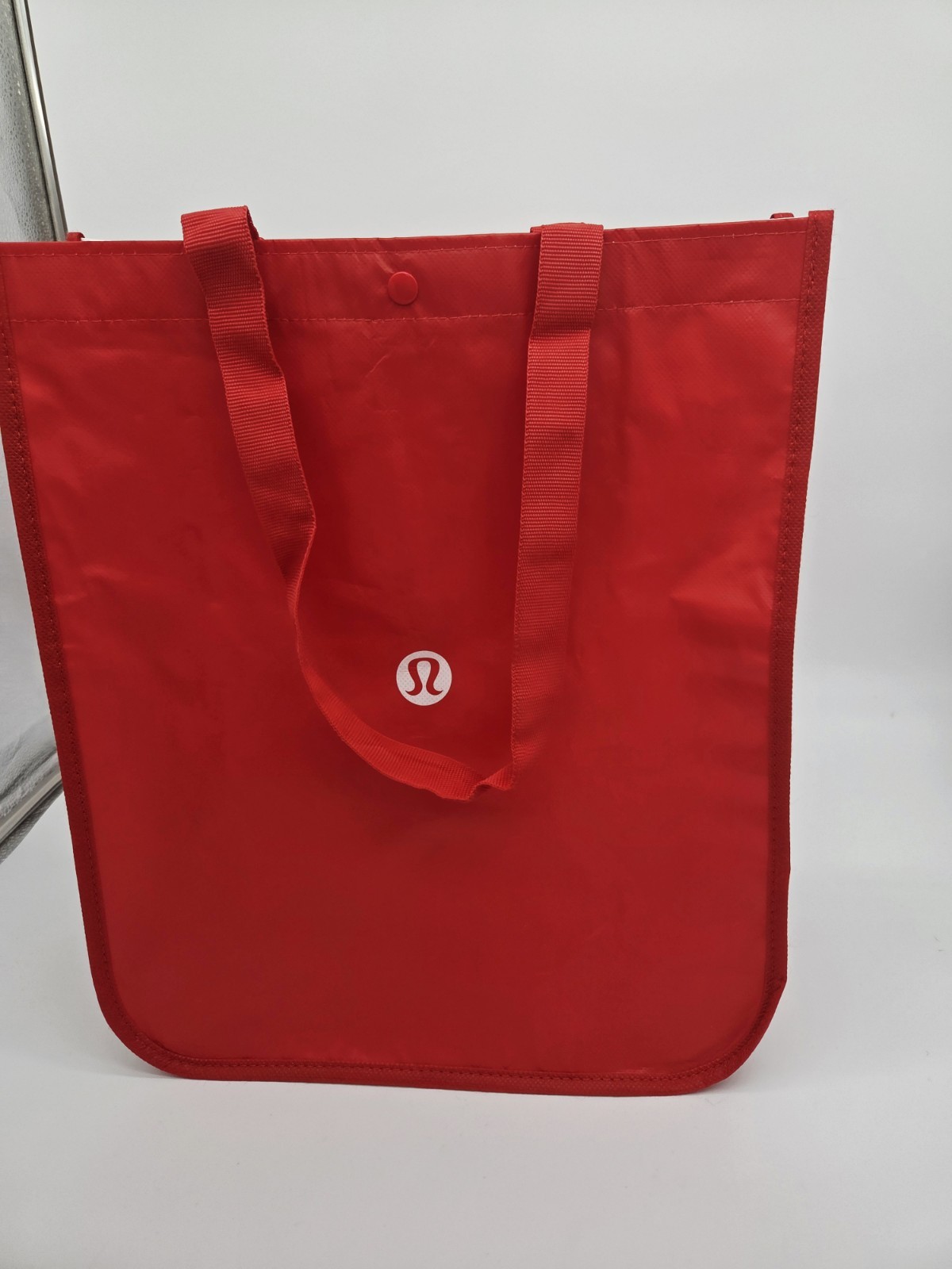 Lululemon Red White Foldable Plastic All-Over Reusable Shopping Bag Tote LARGE