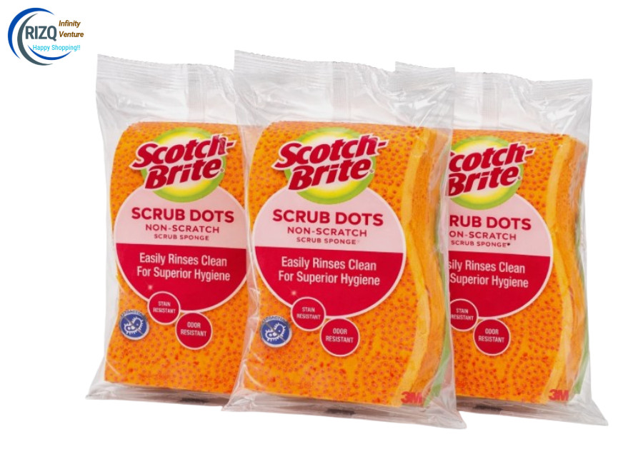 Scotch Brite Scrub Dots Non Scratch 3M ~ 6pcs Scrub Sponge NEW & Sealed MALAYSIA