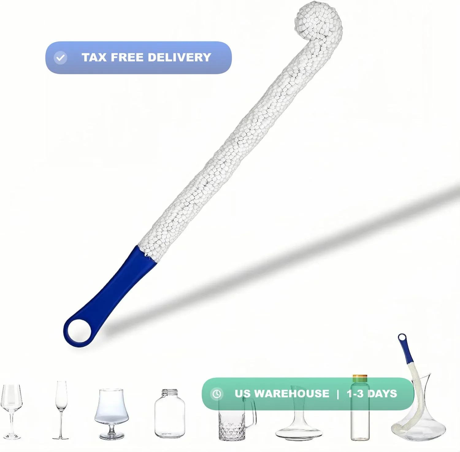 Long Bottle Brush Cleaner for Decanter and Water Bottle, 16 Inch Flexible Foam C