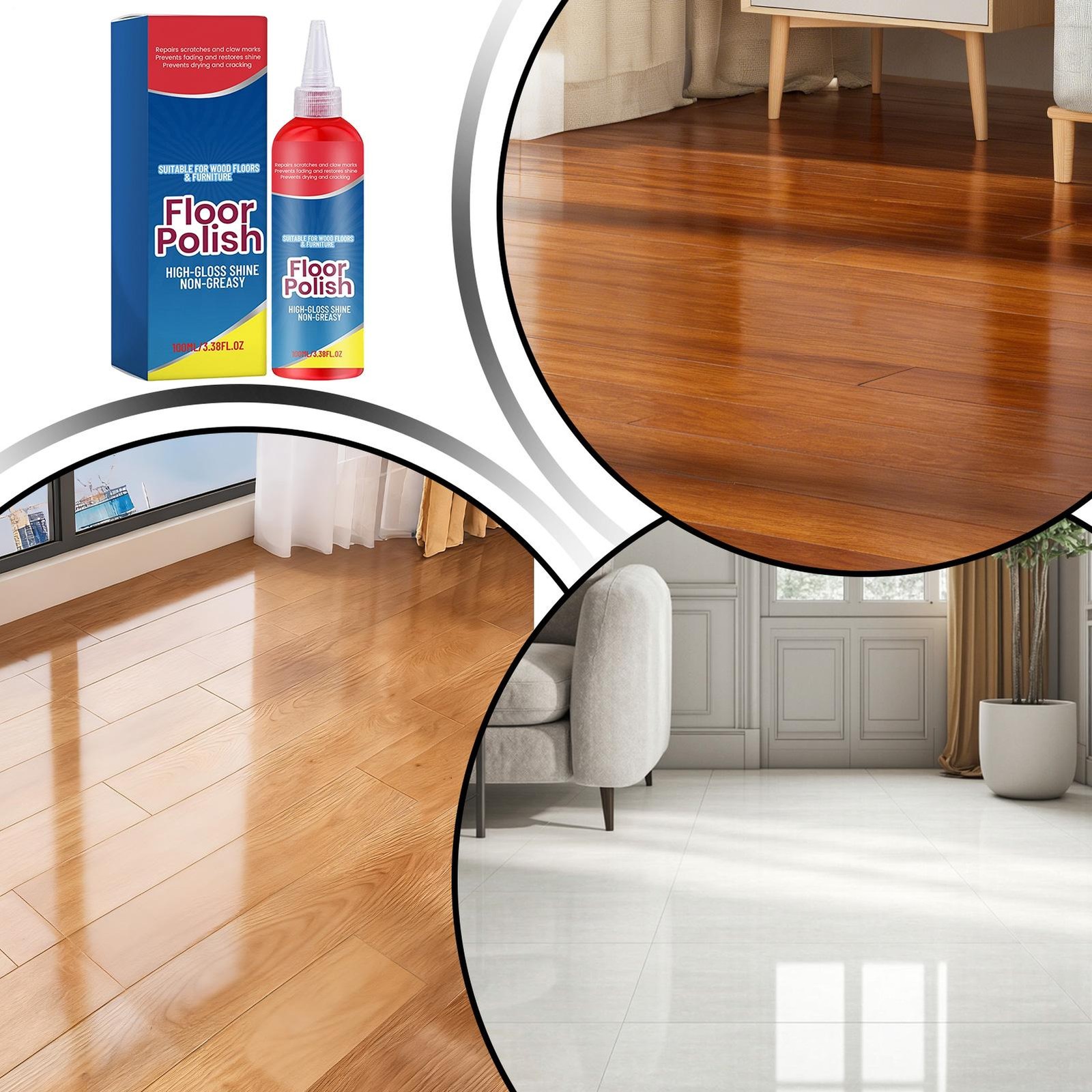 Wood Floor Polish Furniture Repair Polish High Gloss Shine Restorer Non-Greasy