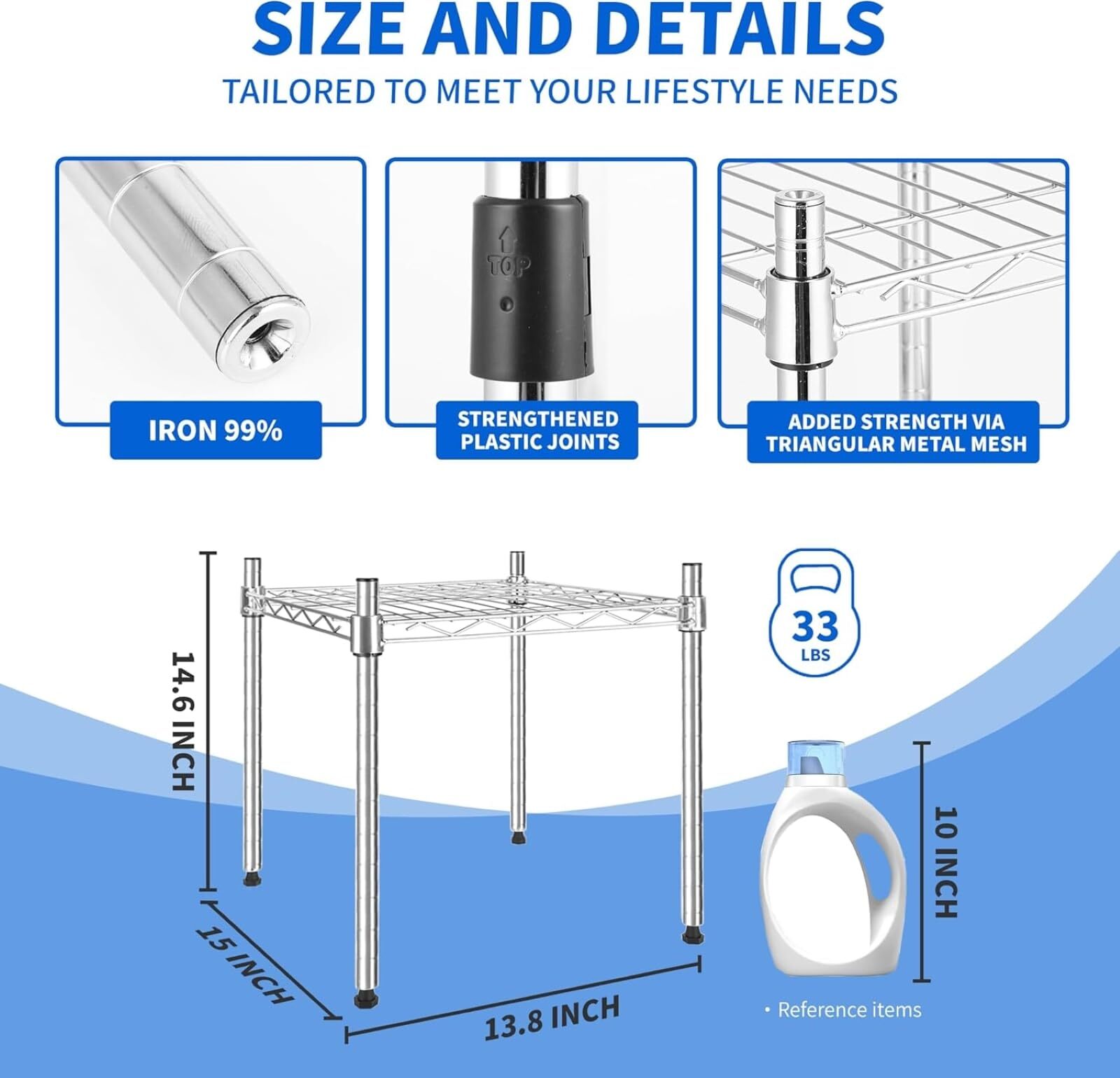 1-Tier Shelving Unit 15″ W x 15″ D x 13.8″ H Wire Metal Storage Rack 1 or 2 Pack