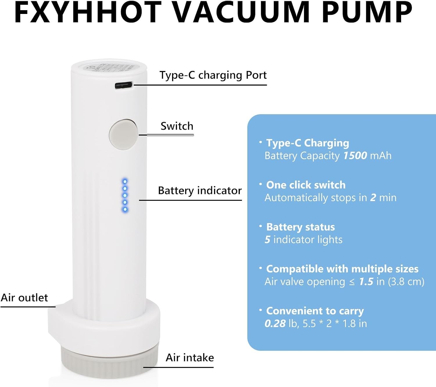 Cordless Electric Vacuum Pump for Vacuum Storage Bags Travel Air Pump, Portab…