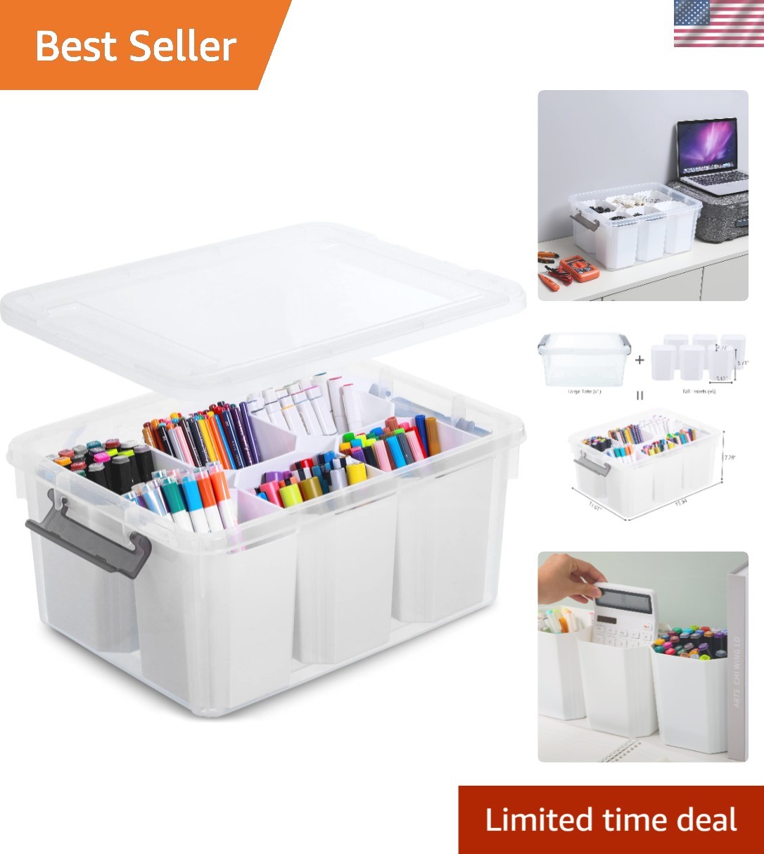 Multipurpose 17 QT Shatterproof Storage Container with Customizable Inserts