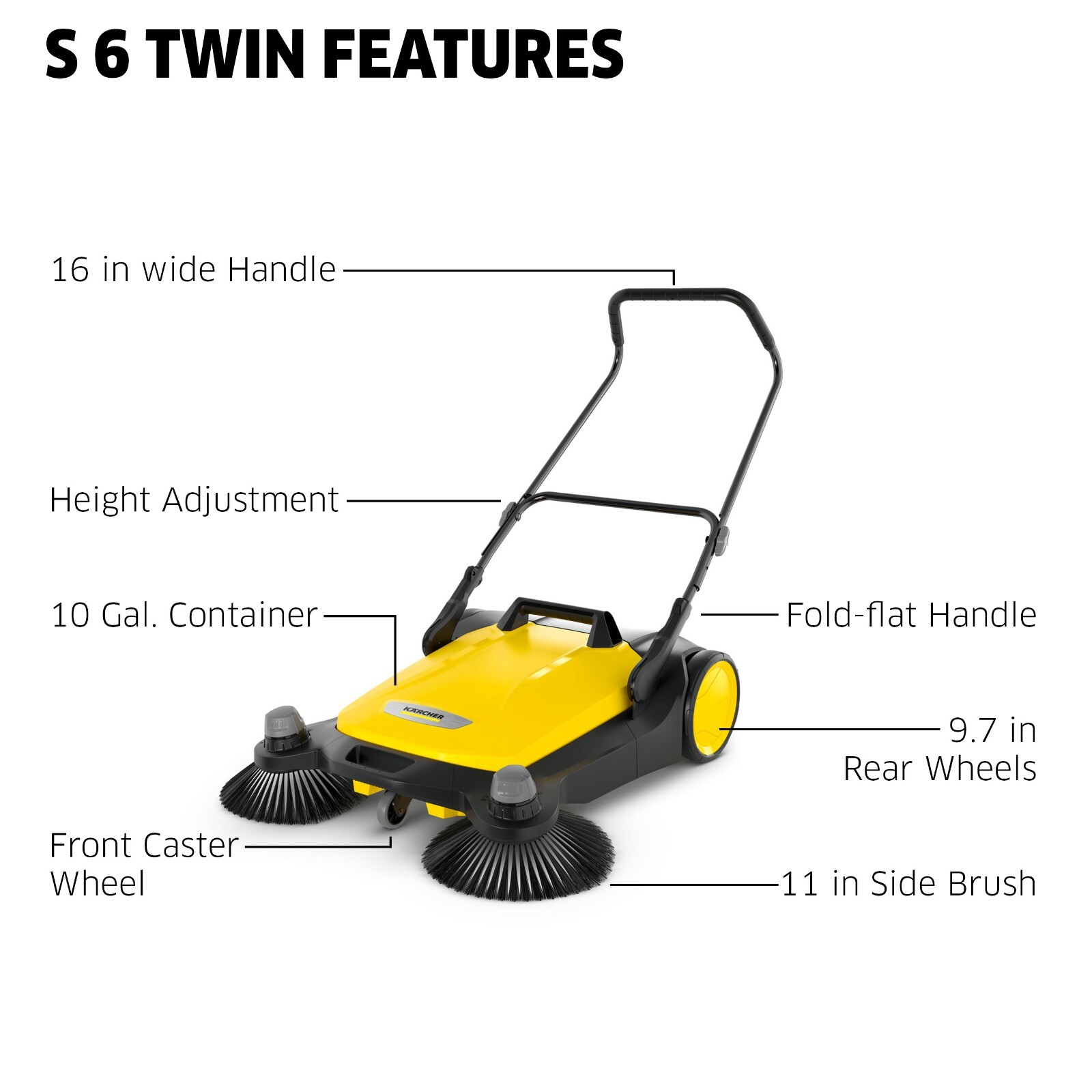 Karcher S6 Twin, Push Sweeper, 10 Gal, for Driveway, Sidewalk, Garage – NEW