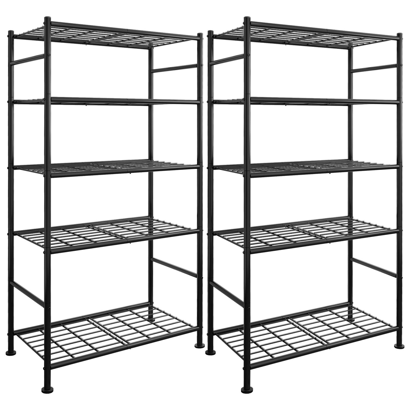 2-Pack Steel Shelving Units, 5-Tier, Freestanding, Black, 33.5″ W x 12.6″ D x 72