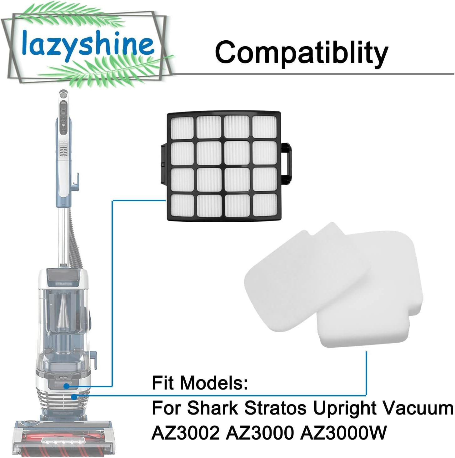 Filter Replacement for Shark AZ3002 AZ3000 AZ3000W Stratos DuoClean PowerFins