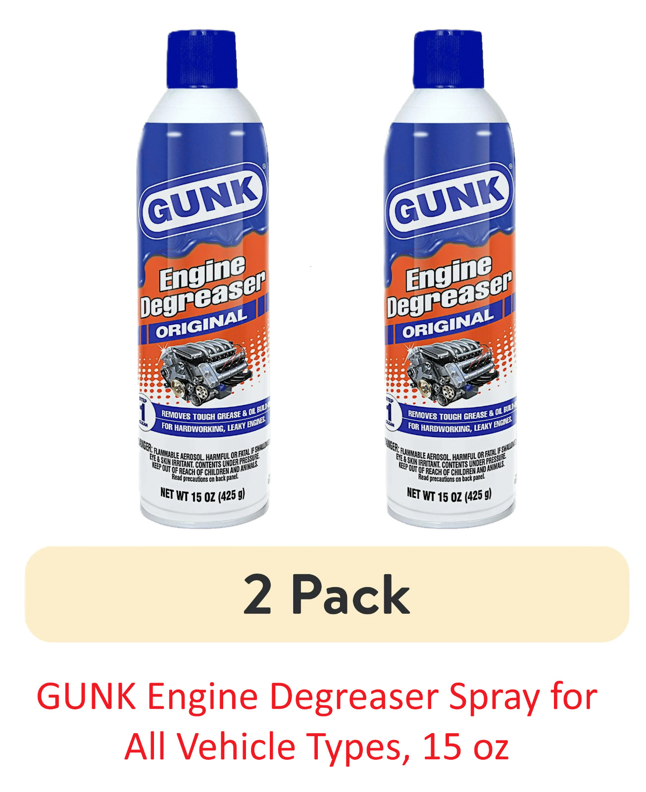 2 pack,GUNK Original Engine Degreaser,Aerosol Spray,All Vehicle Types, 15 oz.