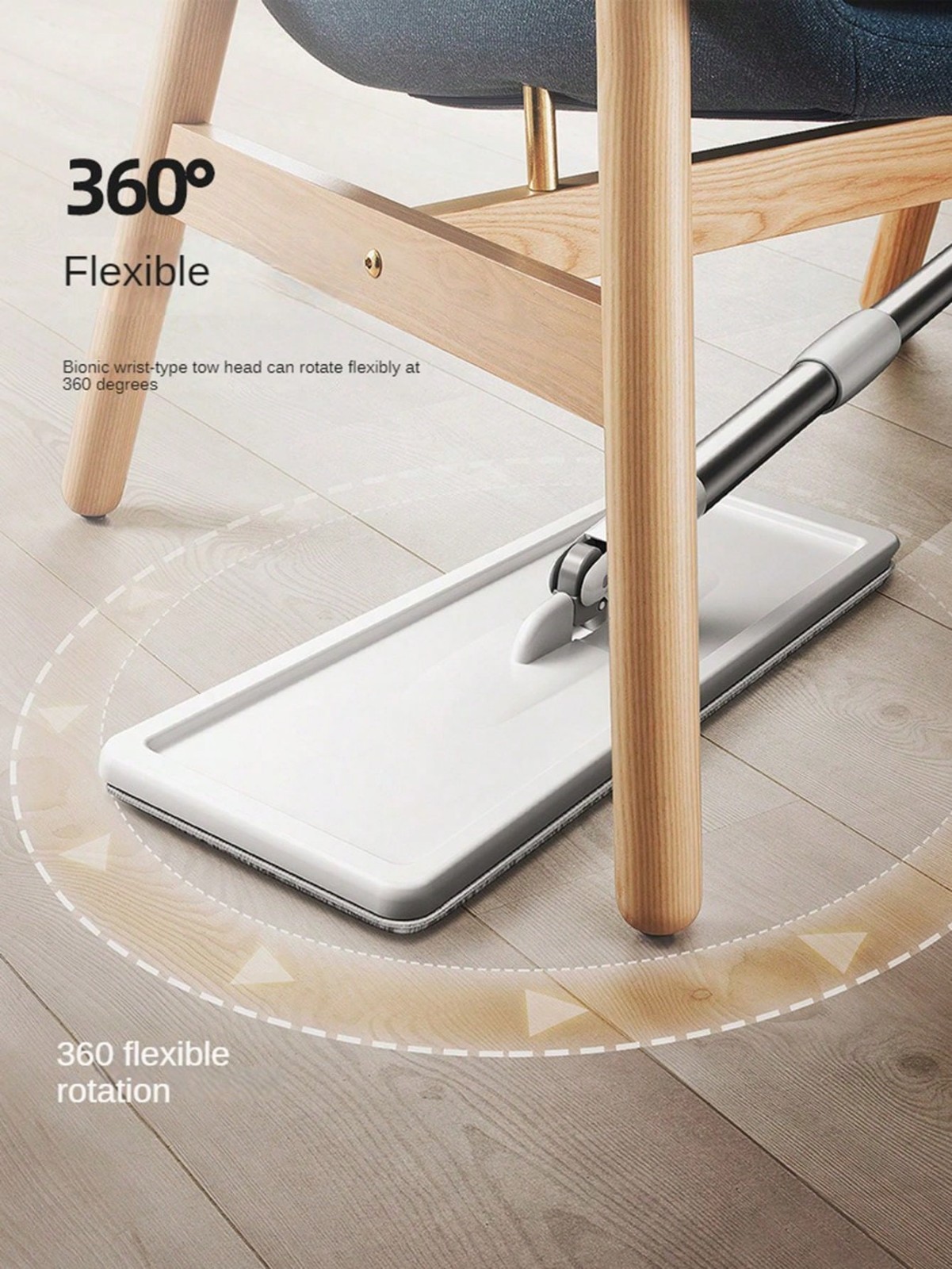 Flat Floor Mop and Bucket Set – Hands Free Self-Wringing Mop System with Reusabl
