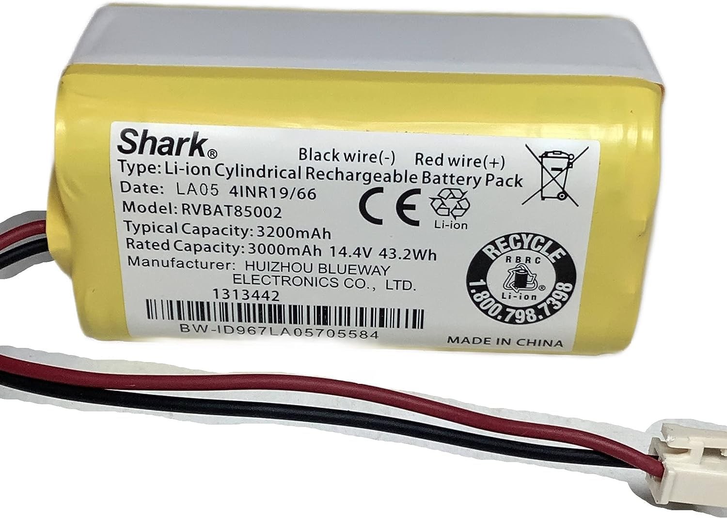 Genuine Shark 14.8V 3200mAh Li-ion Battery RVBAT85002 for R85 RV850 R87 RV871