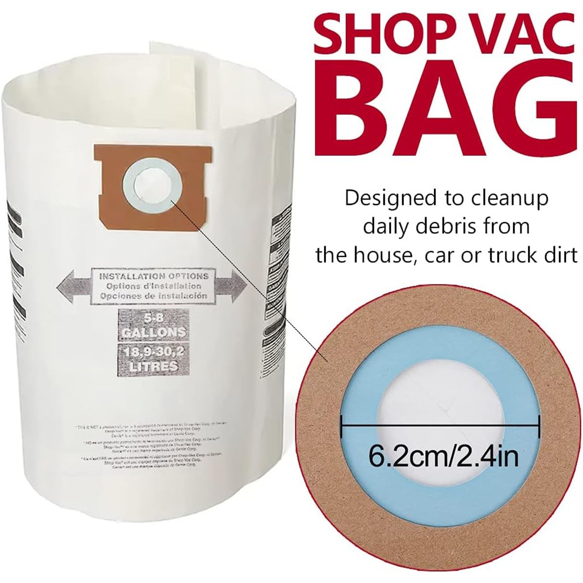 5Pack Replacement Shop-Vac 90661 Bag Type E/H for 5-8 Gallon Vacuum – 9066100