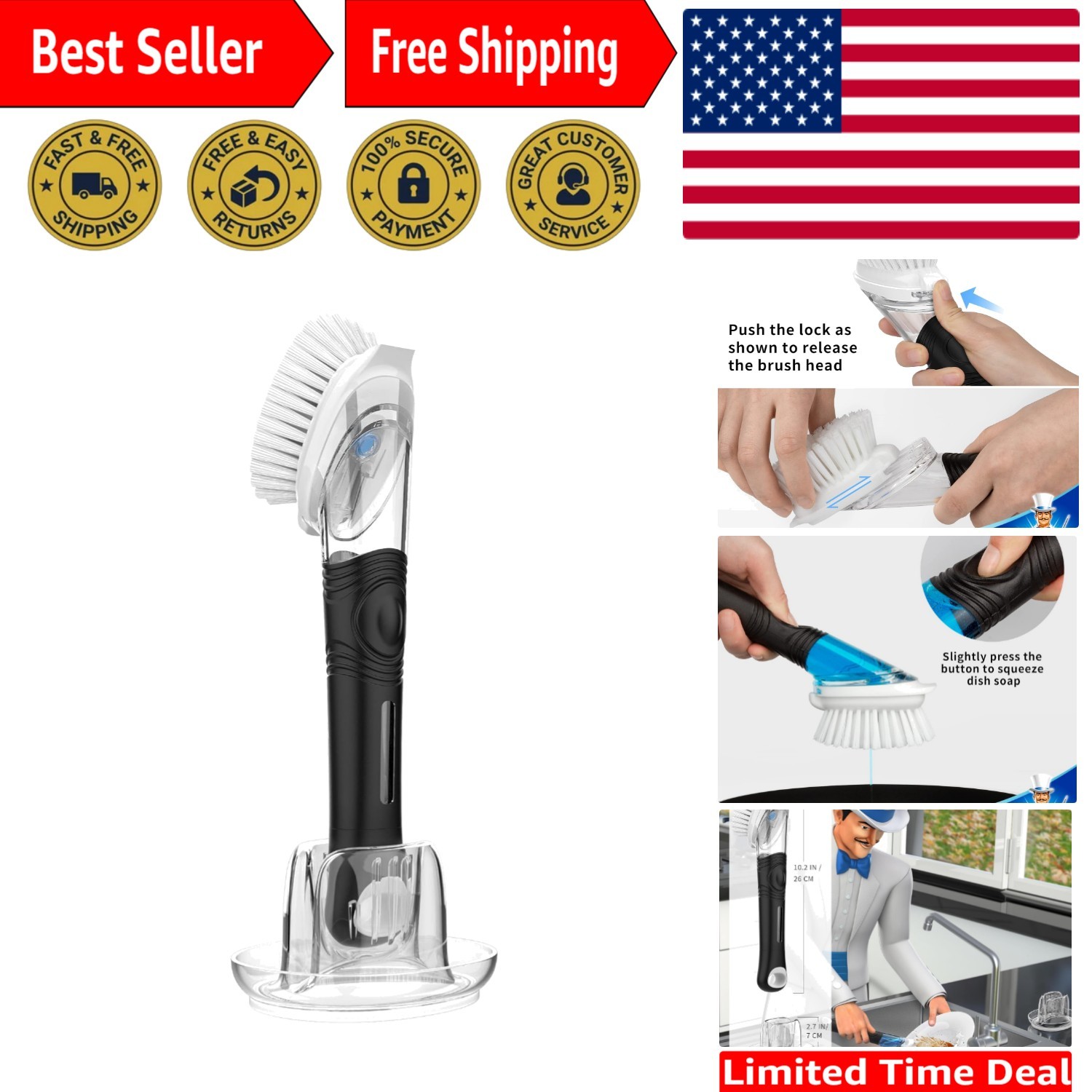 Ergonomic Soap Dispensing Dish Brush and Holder – Ideal for Effortless Cleaning