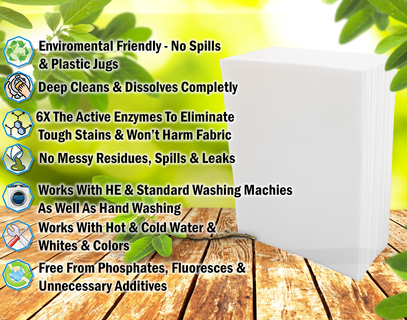 Laundry Detergent Sheets (120 Loads) Eco-Friendly Hypoallergenic & Enzyme-Base