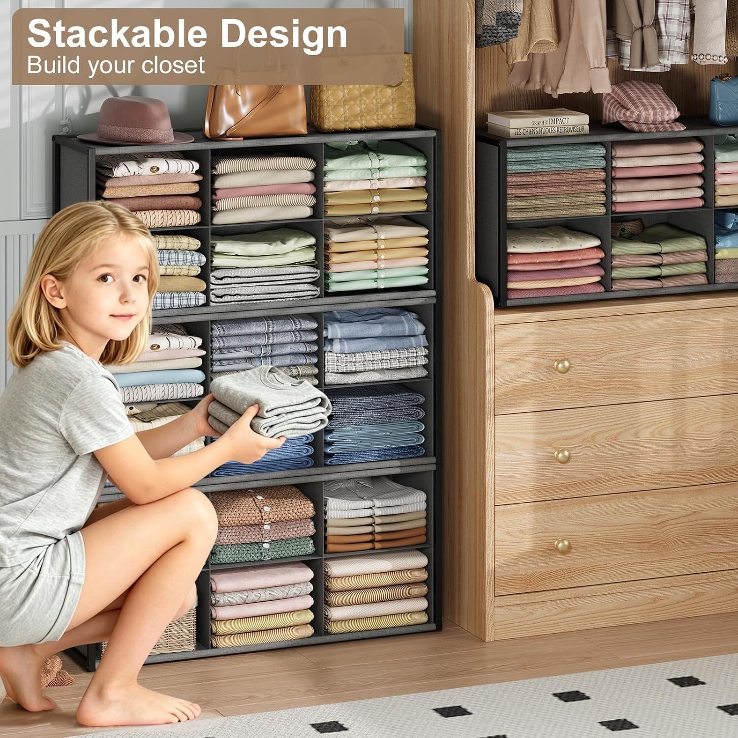 Cube Storage Bins Stackable Closet Organizer for Clothes & Accessories
