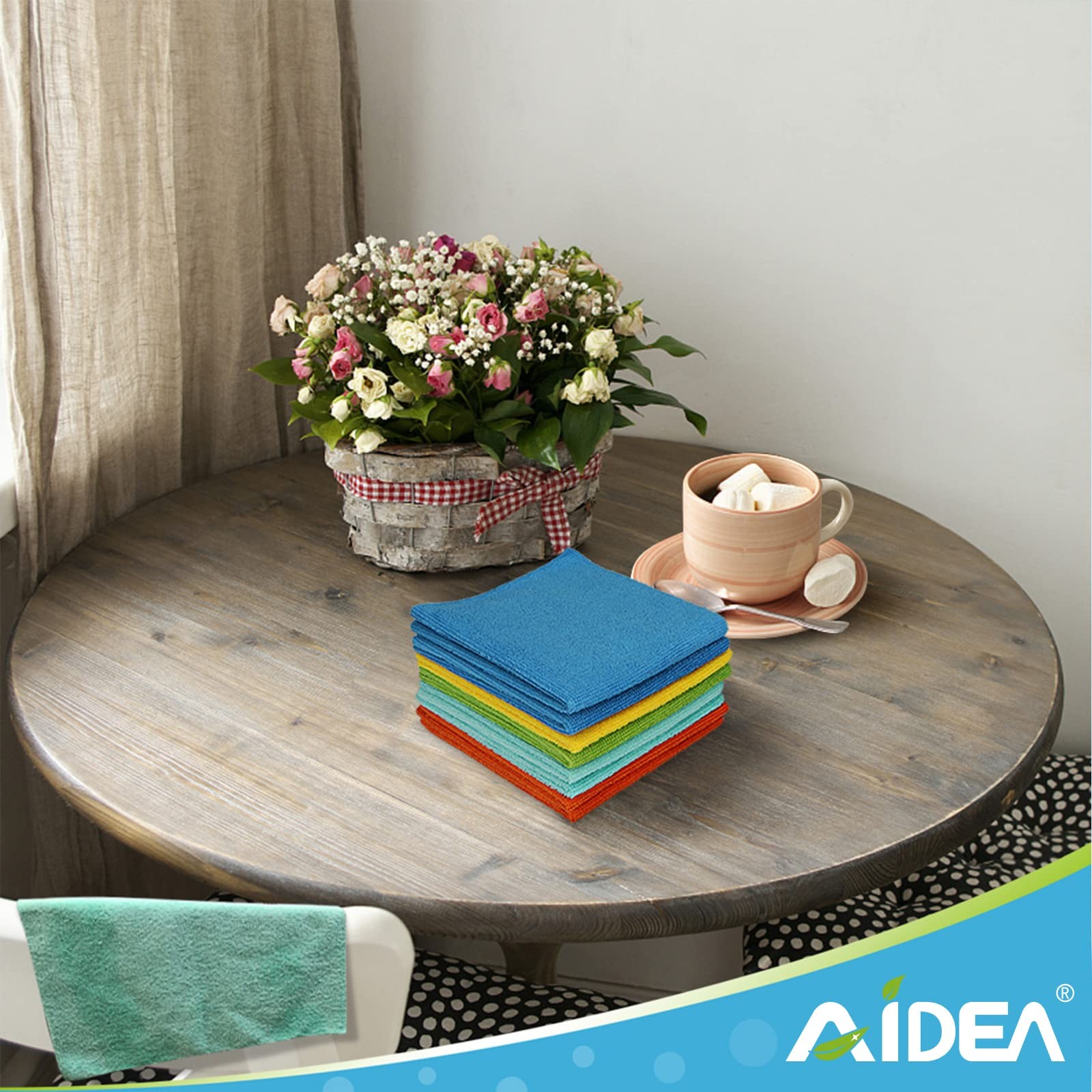 AIDEA Microfiber Cleaning Cloth, 10PK, Soft Absorbent 12″×12″, Blue/Yellow