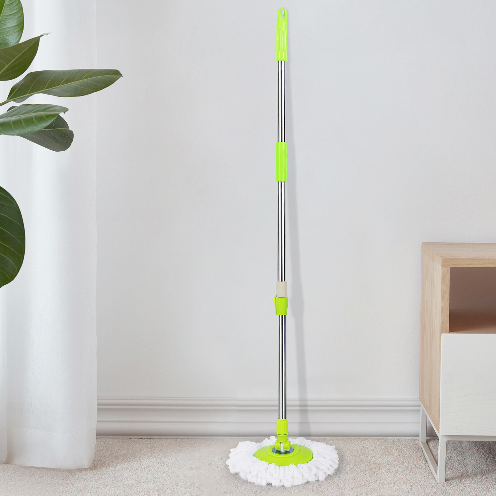 Spinning Mop Pole Handle Replacement for 360° Rotating Cleaning Tool+2 Mop Heads