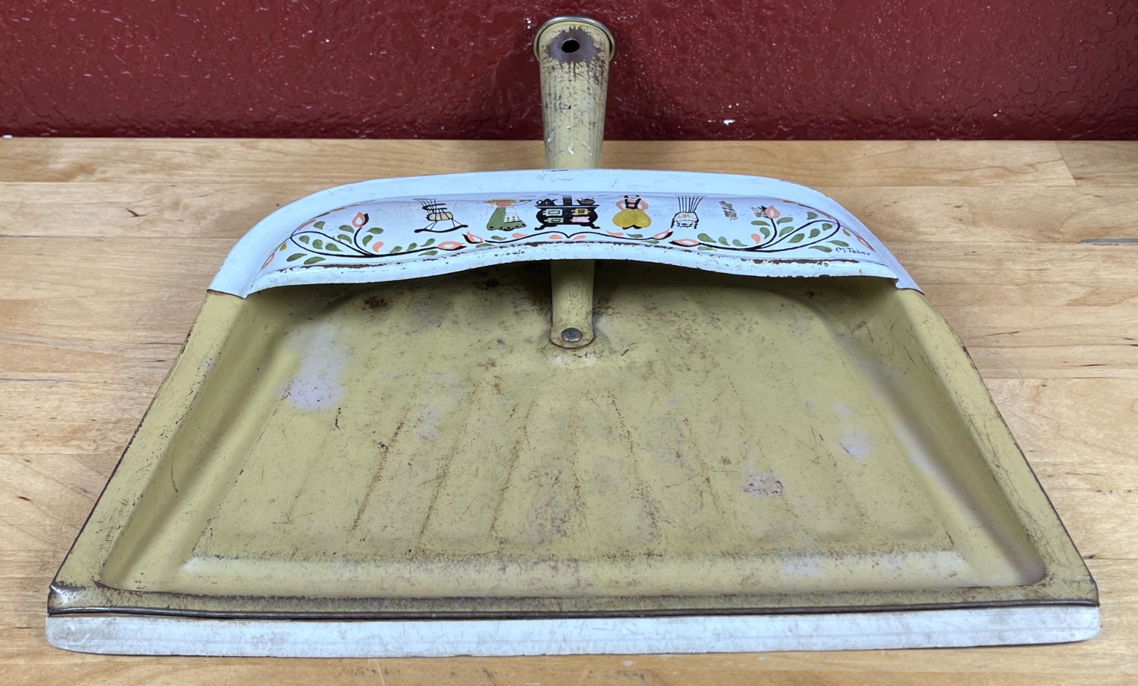J.V. Reed Louisville USA Vtg Dustpan Lithograph Metal M. Taber Amish Folk Floral