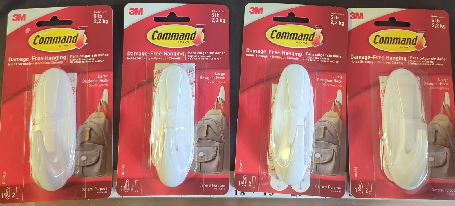 4 Pack (8 Strips) – 3M Command 5 lb Damage-Free Hanging Large Designer Hook