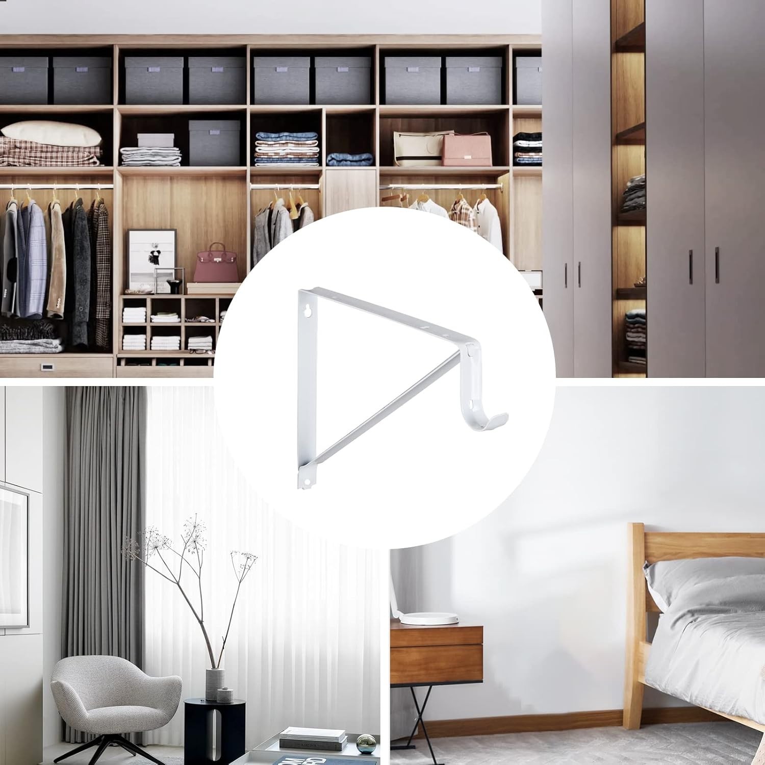 Elegant White Wall-Mounted Brackets for Shelves and Rods – 2 Pack, 11×9.5 in