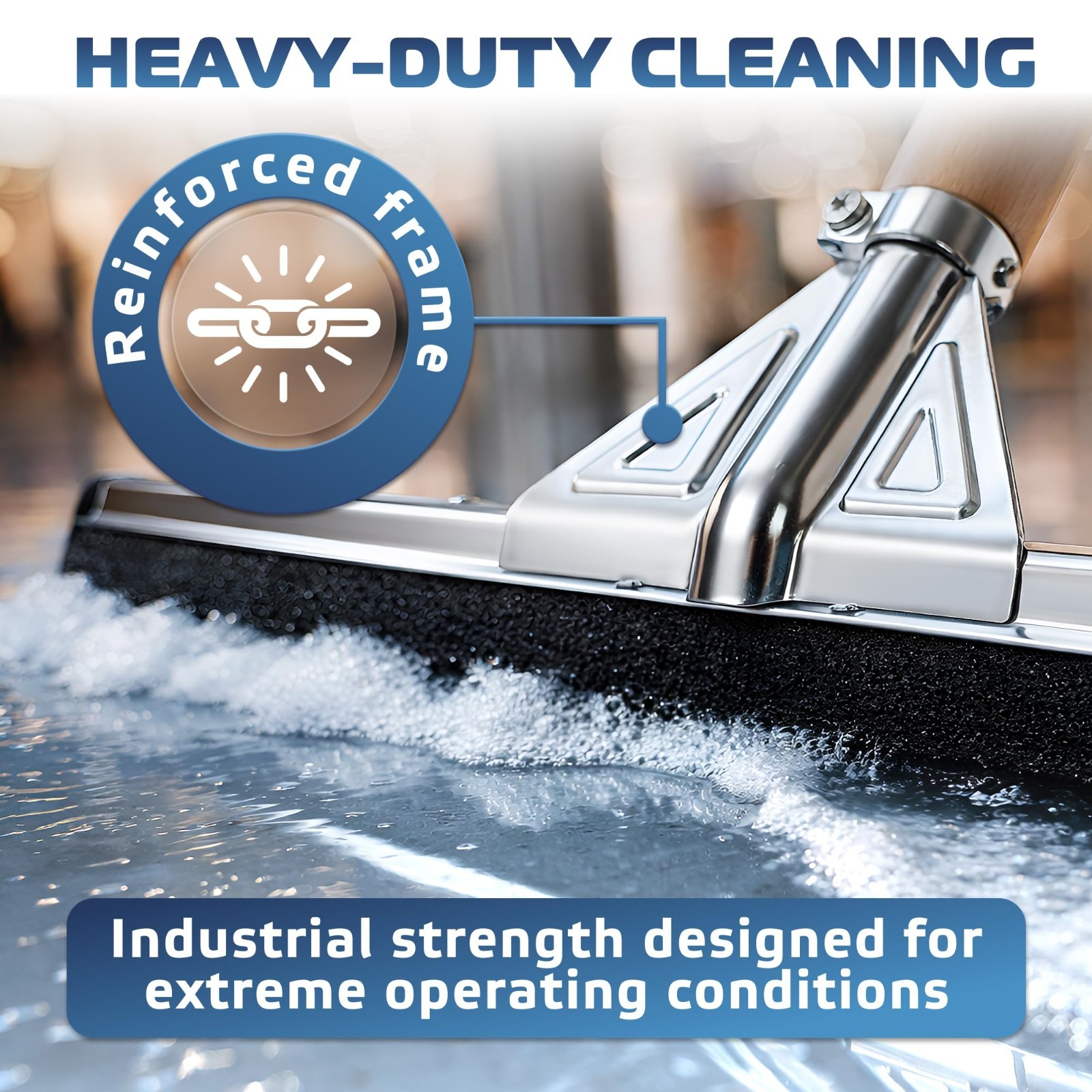 Heavy-Duty 30” Floor Squeegee with Double Foam Rubber Blade for Garage, Tiles,