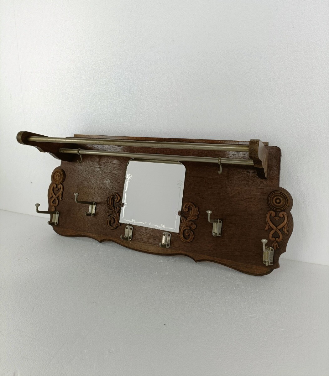 Vintage Wall Coat Rack Shelf Mid Century Modern Railroad Industrial Wood Pop art