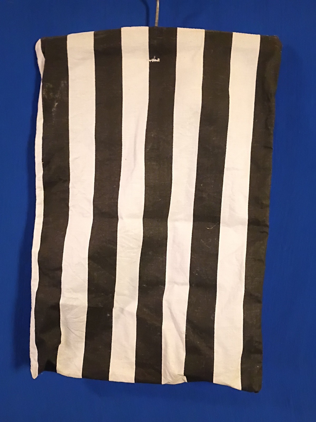 Vintage Black And White Striped Hanging Clothes Pin Bag Old Fashioned Worn Cloth