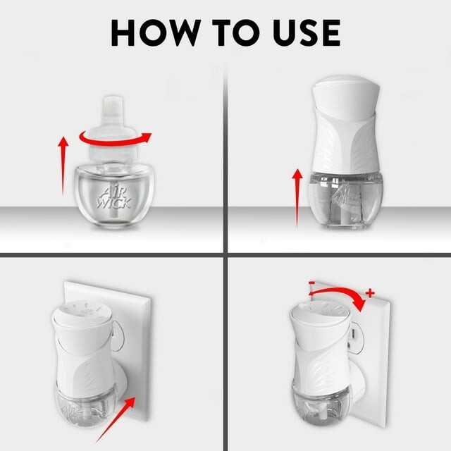AIR WICK 5 Refill Bottles + 1 Plug Warmer 300 Days Natural Oil Fragrances 100ml