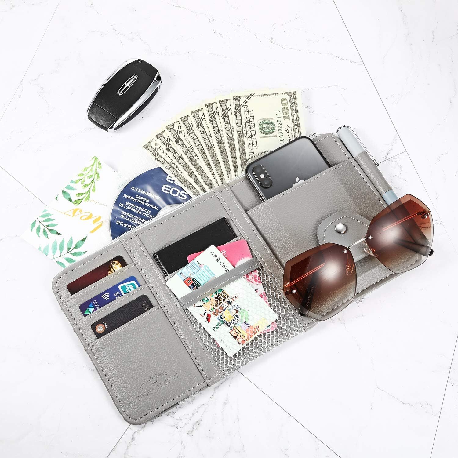 Car Sun Visor Pocket Organizer Personal Belonging Storage Pouch for Trucks Car
