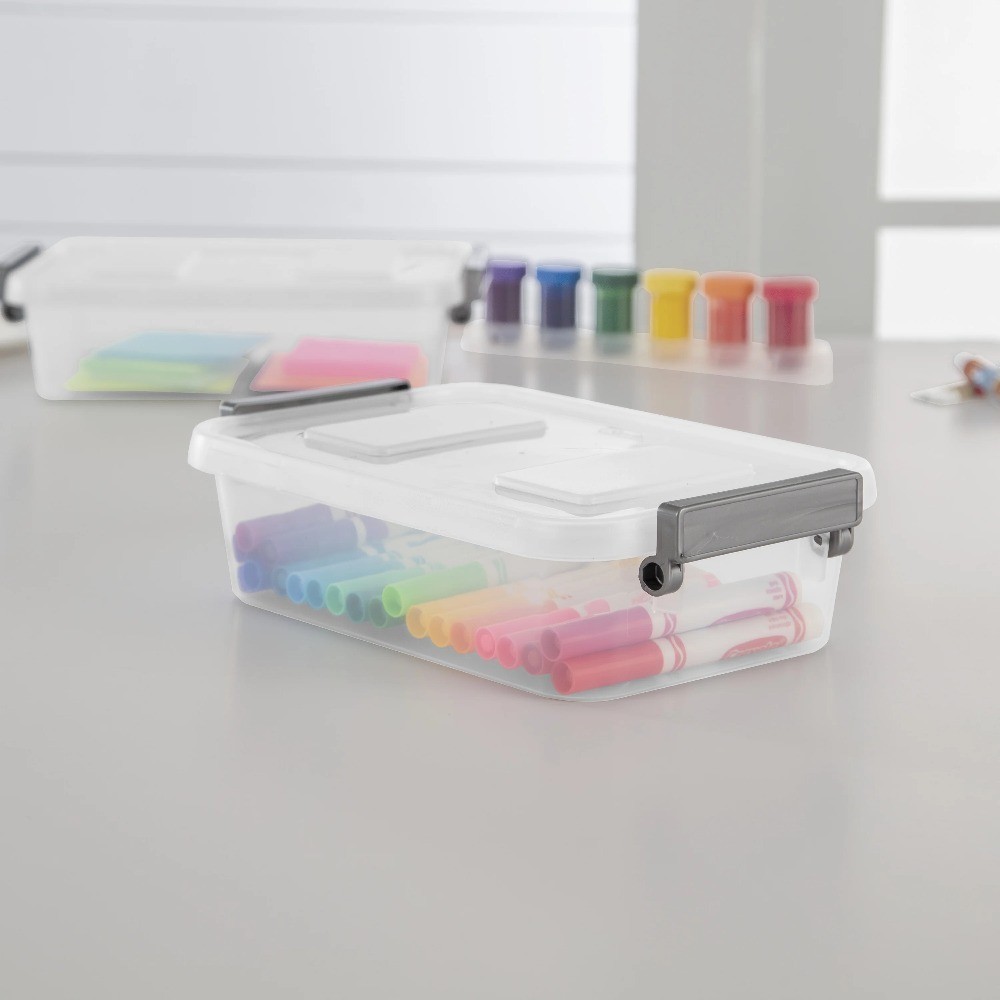 2-Pack Modular 2.7 Quart Latching Storage Bins with Write-On Lid, Clear Plastic