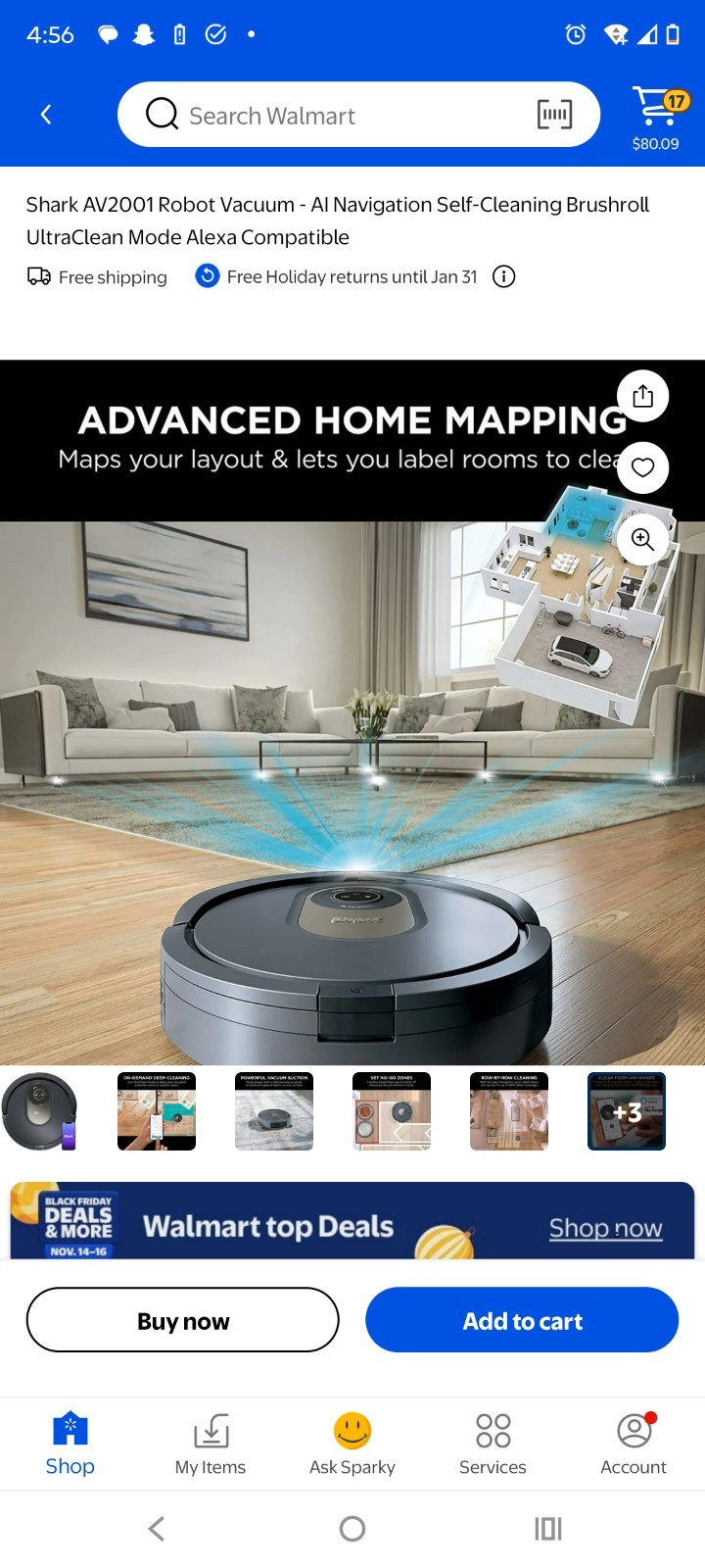 Shark AV2501S AI Ultra Robot Vacuum With HEPA Self-Empty Base Bagless