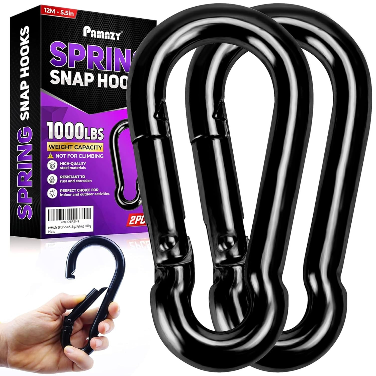 2Pcs 5.5In Spring Snap Hooks 1000LBS Capacity, Utility Hook Clip, Heavy Duty Ro