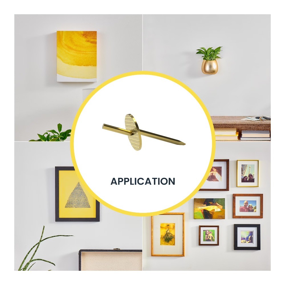 (3 pack)One-Step Picture Hanger, Push Pin, 10 lbs, Steel, Brass, Gold, 6 pack