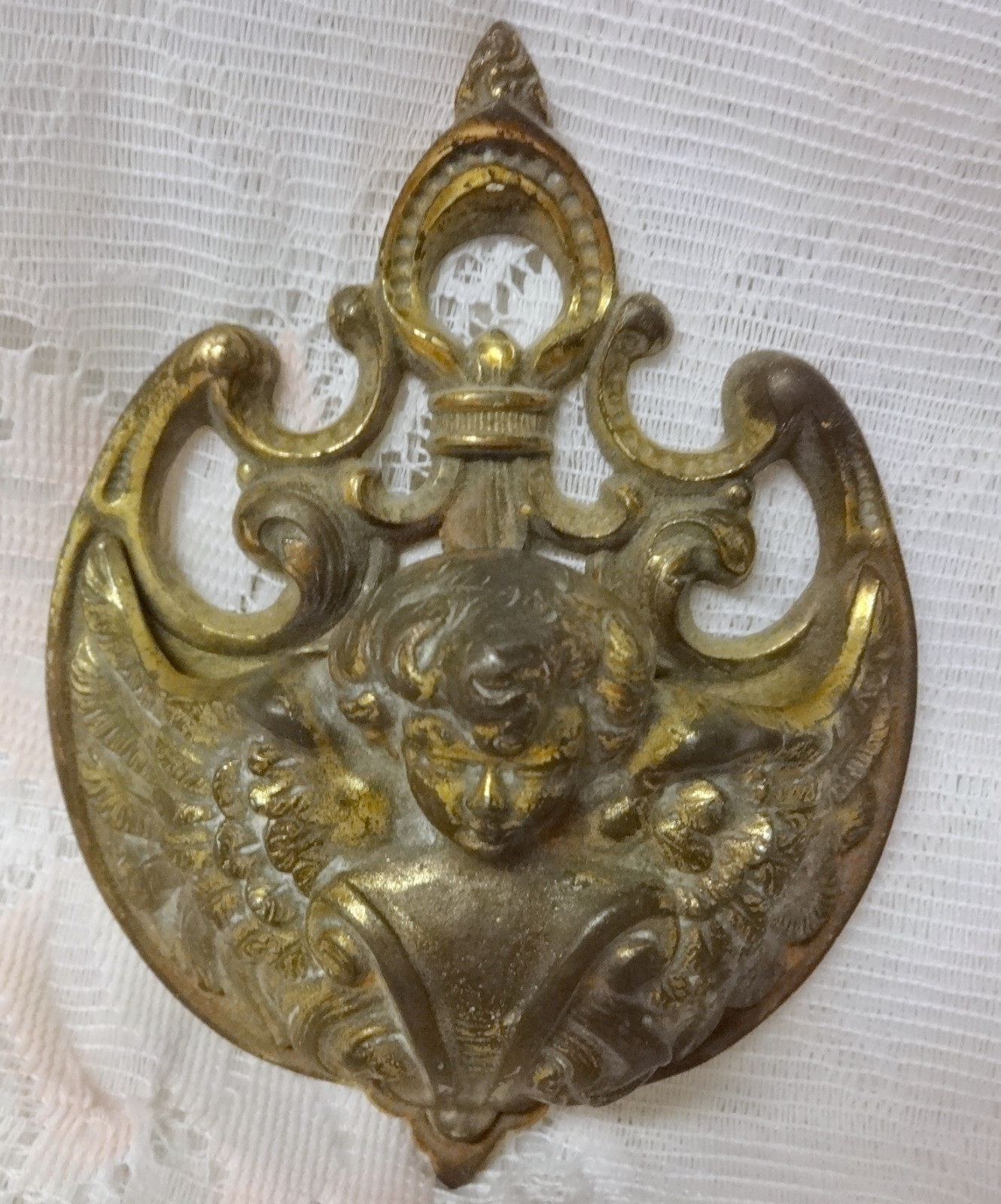 Antique Art Nouveau Deco Angel Old Numbered Brass Wall Pocket Ornate Fine Detail
