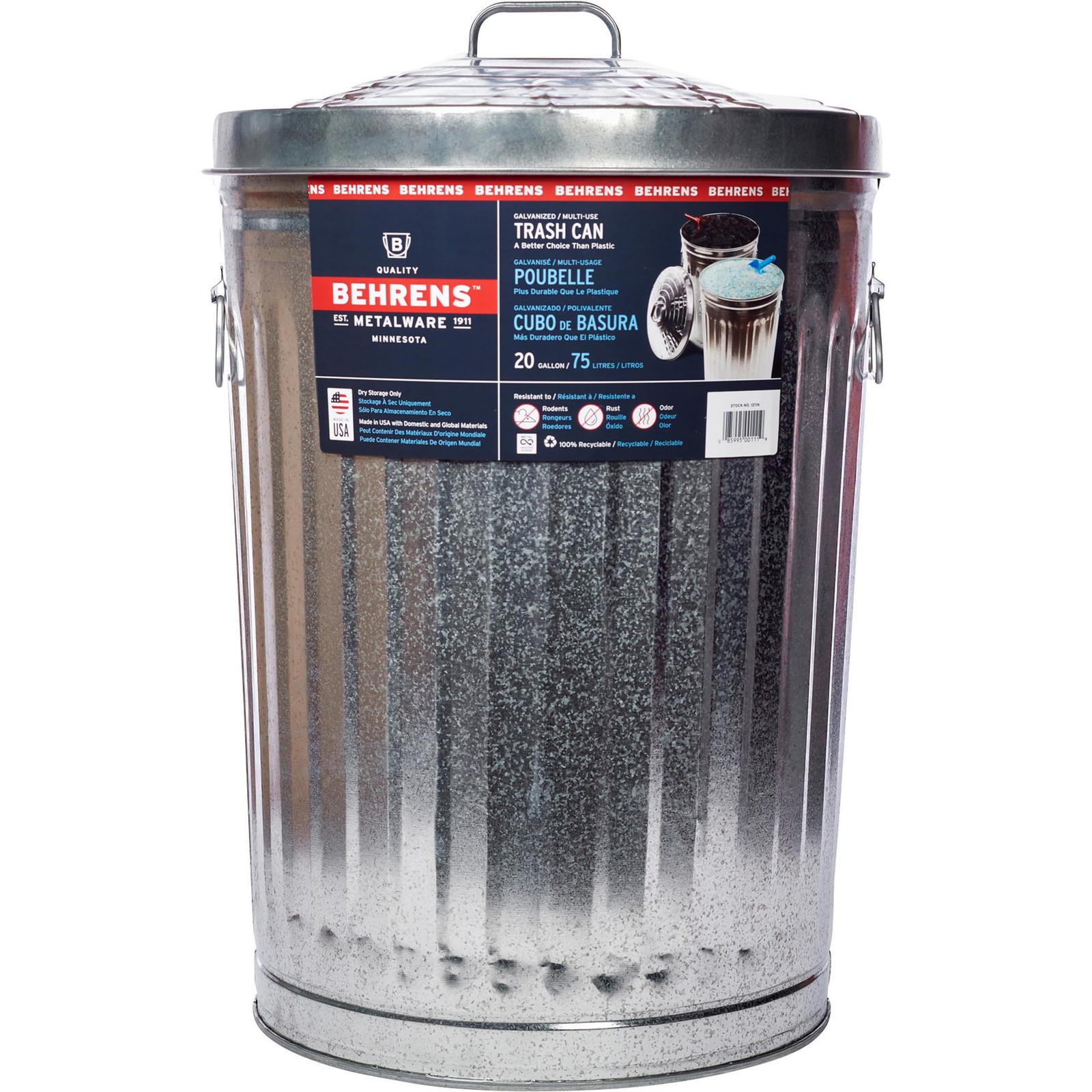Behrens Galvanized Steel Utility Trash Can with Lid, 20 Gal., Model# 00111K
