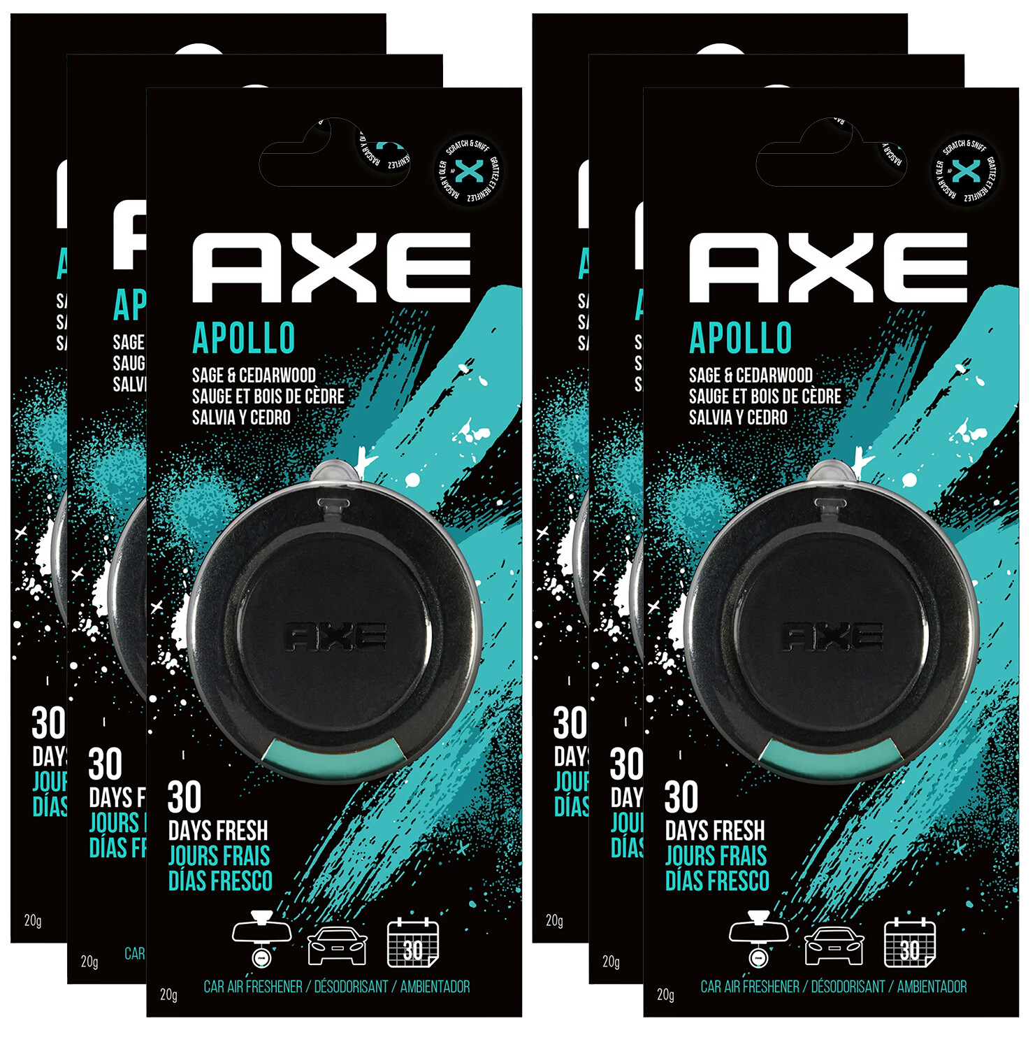 Axe Apollo Hanging 3D Disc Car Air Fresheners, 6 Packs